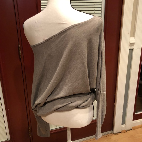 Gray dolman off the shoulder  top - Picture 5 of 5